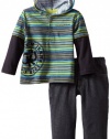 Calvin Klein Boys 2-7 Twofer Hooded Top With Jeans, Green, 4T