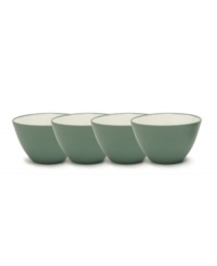 This lush green set of four mini bowls are perfect for rice, dips or soups. Mix and match this simple, versatile stoneware with the other shades of Colorwave dinnerware for a unique table setting in your favorite hues.