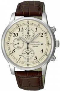 Seiko Men's SNDC31 Classic Brown Leather Beige Chronograph Dial Watch