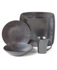 Give your table a glamorous edge. The Sunburst place setting features organic dinnerware shapes with a cool ridged finish and dark, mysterious sheen, all in dishwasher- and microwave-safe stoneware by Nambe.