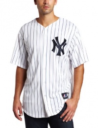 MLB Men's New York Yankees Robinson Cano White/Navy Pinstripe Home Short Sleeve 6 Button Synthetic Replica Baseball Jersey by Majestic