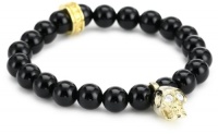 Queen Baby 8mm Polished Onyx Bead Bracelet with 18K Vermeil Skull with Cubic-Zirconia Eyes