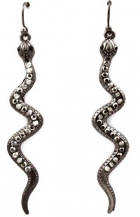 Gunmetal Black Crystal Embellished 2-1/2 Long Snake Dangle Earrings - Hematite Plated