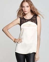 This chic PJK Patterson J. Kincaid tank offers an edgier take on black-tie style featuring contrast black lace accents fused with a flowing ivory bodice--it's the one that plays well with others for mix-and-match perfection.