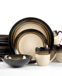 Circle up for casual meals with the Weston dinnerware set from Pfaltzgraff. A reactive glaze gives contemporary, color-banded place settings a look of distinct sophistication.