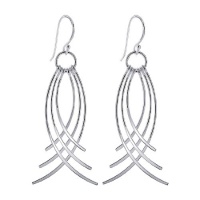 NNES064 Sterling Silver 20mm x 40mm Design Curved Strands French wire Hook Dangle Earrings