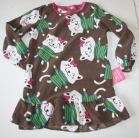 Carter's Girl's Cozy Fleece Sleepwear - Nightgown Size: 2T-3T - Brown/Cat