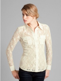 GUESS by Marciano Antonia Long-Sleeve Lace Top, AGAVE CREME (MEDIUM)