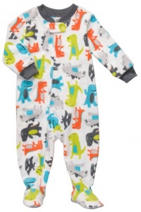 Carter's Boys White Dinosaur Fleece Footed Sleeper Pajamas