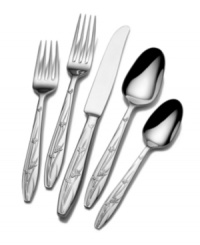 An intricate flower pattern stretches the length of each handle, lending an eye-catching texture and natural beauty to this whimsical flatware from Mikasa's collection of place settings. Made from brilliant 18/10 stainless steel, it shines especially bright beside Pure Red dinnerware.