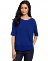 Michael Stars Women's Short Sleeve Wide Crew with Chiffon Top, Mosiac Blue, One Size