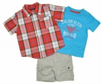 Calvin Klein Infant Boys Assorted Plaid 3Pc Short Set (18M)