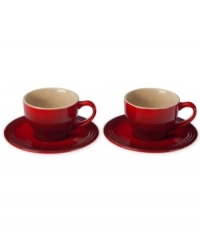 Crafted for durability and ease of use but with a brilliant enamel finish to redefine the table, Le Creuset cappuccino cup and saucer sets lend smart, enduring style to a hot and tasty treat.