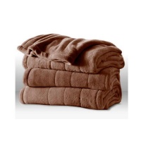 Sunbeam Channeled Microplush Heated Electric Blanket Queen Cocoa Brown