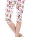 Charming Girl Women Junior Denim Jeans Floral Print Skinny Capri Pant Cg1150jc-868jc