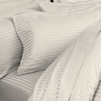 Egyptian Bedding 1200 Thread-Count, Queen Pillow Cases, Ivory Stripe, Set of 2