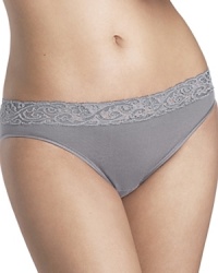 Hanro trims this high-cut cotton brief with floral lace for a romantic touch. Style #1481.