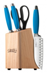 Ginsu Sofuto Series 5-Piece Japanese 420J2 Stainless Steel Lotus Style Cutlery Set in Natural Storage Block 5824