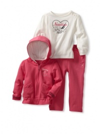 Nautica Sportswear Kids Baby-Girls Infant 3-Piece Knit Hoodie Set, Medium Pink, 18 Months