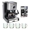 Capresso EC100 Refurbished Pump Espresso and Cappuccino Machine + 4 Pieces10 oz. ARC Handy Glass Coffe Mug + Urnex Dezcal Home Activated Coffee/ Espresso Descaler