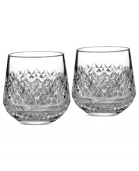 Waterford crystal is made even more radiant with the complex cuts of Monique Lhuillier's Arianne double old-fashioned glasses. Sleek silhouettes are rooted in a substantial base for drinkware that's beautifully balanced.