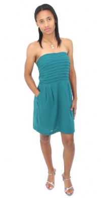 Bar III Dress, Strapless Sweetheart Pleated Pocketed Dress Marine Teal Large