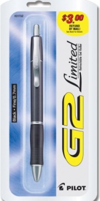 Pilot G2 Limited Retractable Gel Ink Rolling Ball Pen, Fine Point, Barrel Color May Vary, Black Ink (31532)