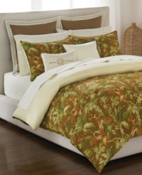 Add this European Sham from Tommy Bahama to your Tropical Harvest bed, featuring a warm brown hue and ivory trim with brown contrast stitching.