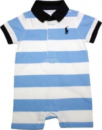 Ralph Lauren Layette Boys Striped Rugby Shortall, Lt Blue, 3 M