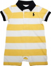 Ralph Lauren Layette Boys Striped Rugby Shortall, Yellow, 9 M