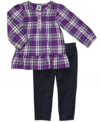 Your little girl will make an adorable statement in Carter's matching plaid top and jersey legging set.