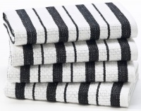 Black Stripe - 4 Pack Oversized Dish Cloth sets in Spice by Cotton Craft - Size 15x15 - Pure 100% Cotton - Crisp Basketweave striped pattern with a hanging loop - Highly absorbent, soft & sturdy - Other colors - Spice, Green, Red, Linen & Blue - Easy care