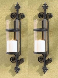 2 Black Iron French Hurricane Candle Holder Wall Sconce