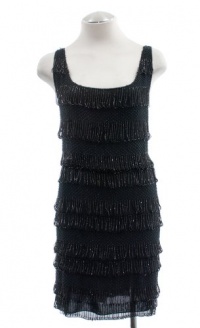 BCBG MaxAzria Black Sateen Tiered Ruffle One Shoulder Cocktail Dress Medium