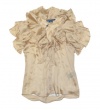 Ralph Lauren Women Elegant Ruffle Short Sleeve Blouse (8, Gold beige)