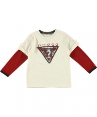 GUESS Kids Boys Toddler Long-Sleeve Triangle Tee, OFF WHITE (24M)