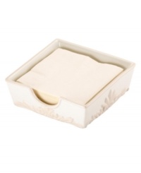 A new way to enjoy an elegant classic, the Butler's Pantry napkin holder bears the embossed vines and creamy hues of the graceful Lenox dinnerware collection. With ivory paper napkins, to match.