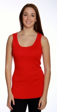 (G28083O-L) Magaschoni Cotton Silk Ribbed Tank Top in Blood Orange Size: L