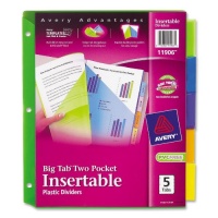 Avery Big Tab Two-Pocket Insertable Plastic Dividers, 5-Tab Set (11906)