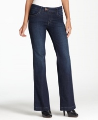 Levi's adds a stylish twist to these petite trouser-flare jeans with a tab closure at the waist and a wide hem at the ankle. (Clearance)