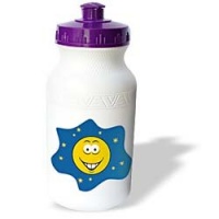 Dooni Designs Smiley Face Designs - GIrl Yellow Smiley Face With Flower in Hair - Water Bottles