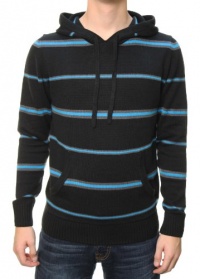 RetroFit Men's Long Sleeve Striped Hoodie Pullover Sweater Black Blue