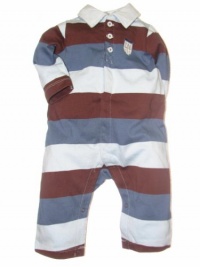 Little Me Baby-boys Newborn Rugby Coverall, Blue Stripe, 9 Months