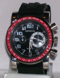 Geneva Red/Black Sports Watch W/Black Silicone Band