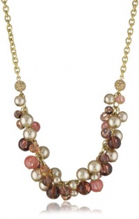 Carolee Rose Colored Glow Gold-Tone Amethyst and Rose Color Pearl Cluster Necklace