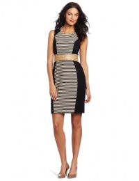 Calvin Klein Women's Missy Striped Sheath Dress, Black/Ivory, 8