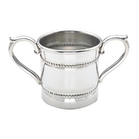 Designed with double bands of beads, this Reed & Barton baby cup has two handles for a child's easy drinking. Crafted in tarnish-resistant pewter, it offers classic good looks.