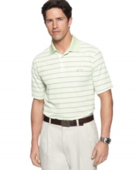 Master your look on the course and off with this striped performance polo from Greg Norman for Tasso Elba. (Clearance)