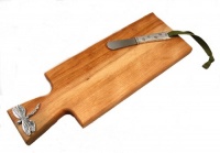 Dragonfly Hardwood Cutting Board with Swirl Pewter Pate Knife