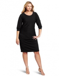 DKNYC Women's Plus-Size Long Sleeve Boatneck Dress With Exposed Zipper